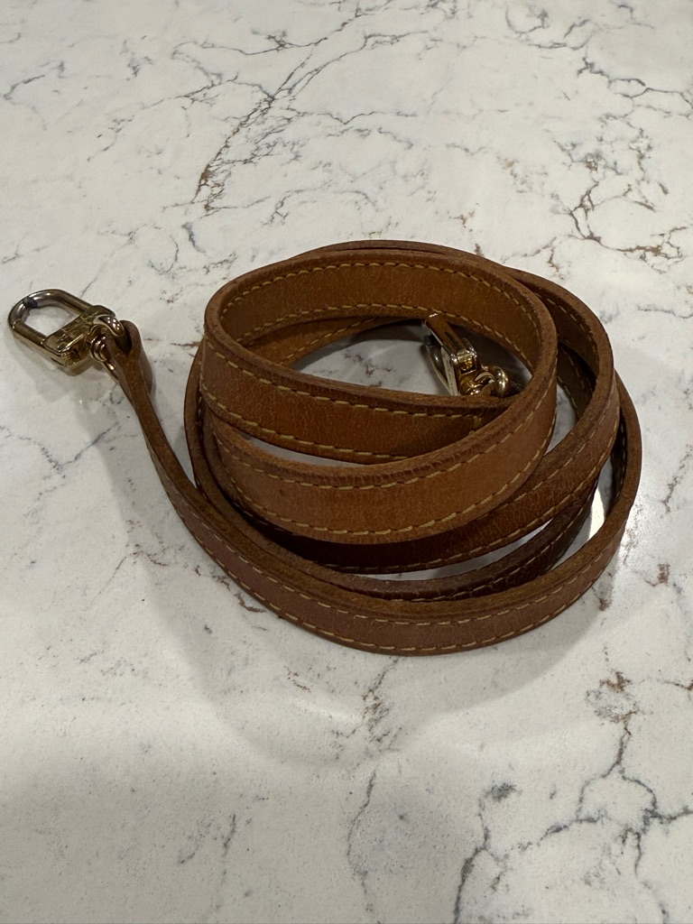 Lv Louis Vuitton Long Leather Strap With Gold Hardware